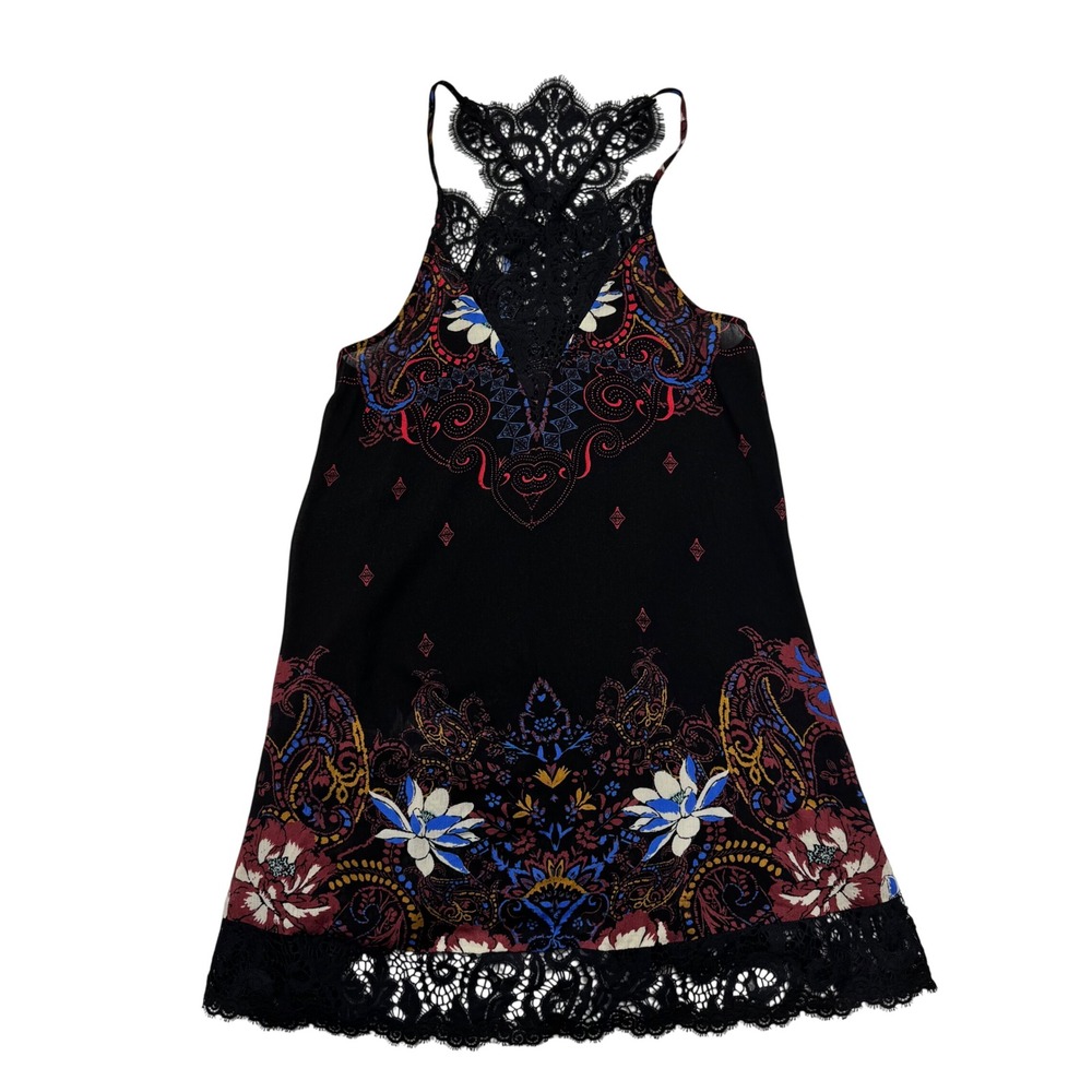 Intimately Free People XS Black Paisley Floral Lace Halter Tank Top Boho Cami